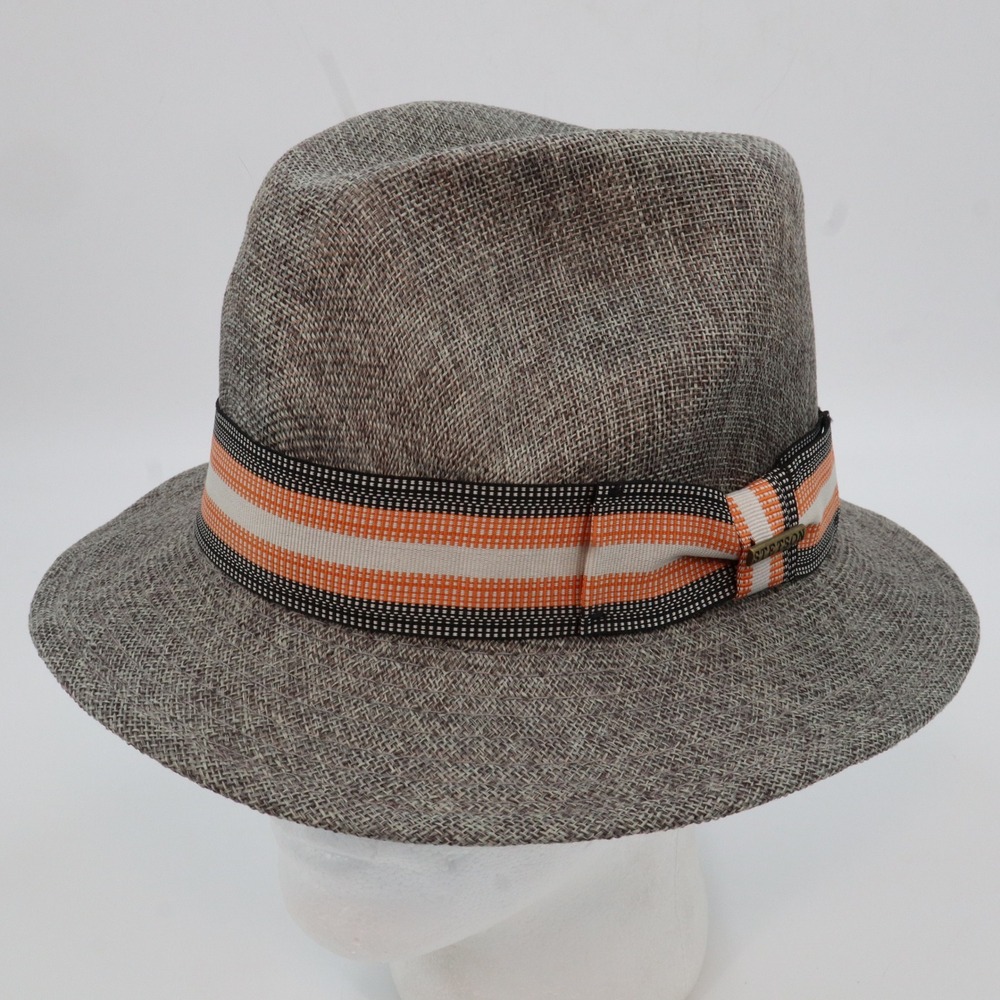 Stetson Fedora Hat Mens Medium Grey Woven Striped Band Trilby Sun Hat